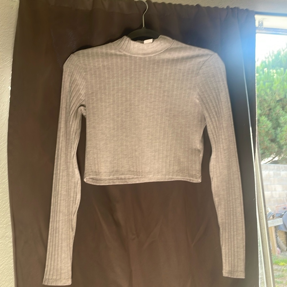 Grey mid length crop long sleeve